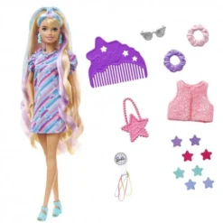 Mattel HCM88 Barbie Totally Hair Puppe Im Sternenlook, 21,6 Cm Langes Fantasiehaar, 15 Zubehörteile, Ab 3 Jahren